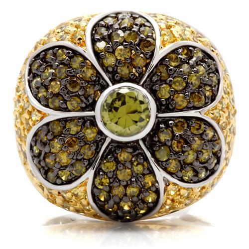 0W154 - Rhodium+Gold+ Ruthenium Brass Ring with AAA Grade CZ  in Multi Color-2