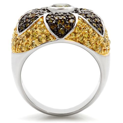 0W154 - Rhodium+Gold+ Ruthenium Brass Ring with AAA Grade CZ  in Multi Color-3