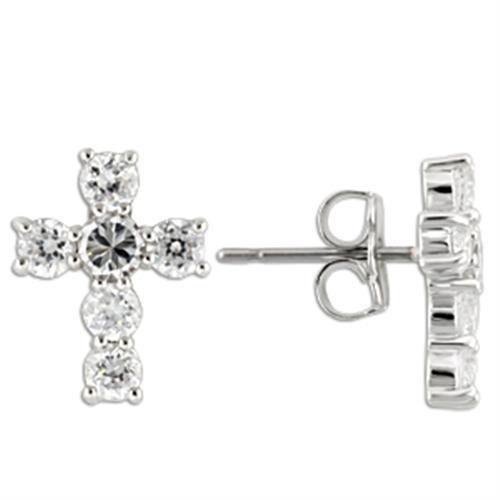 0W155 - Rhodium 925 Sterling Silver Earrings with AAA Grade CZ  in Clear-0