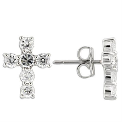 0W155 - Rhodium 925 Sterling Silver Earrings with AAA Grade CZ  in Clear-0