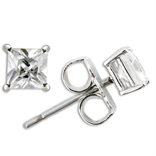 0W158 - Rhodium 925 Sterling Silver Earrings with AAA Grade CZ  in Clear-0