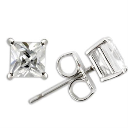 0W159 - Rhodium 925 Sterling Silver Earrings with AAA Grade CZ  in Clear-0