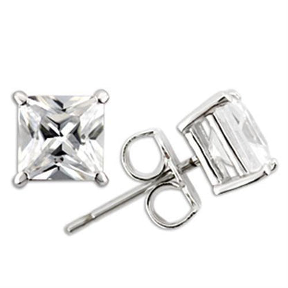 0W160 - Rhodium 925 Sterling Silver Earrings with AAA Grade CZ  in Clear-0