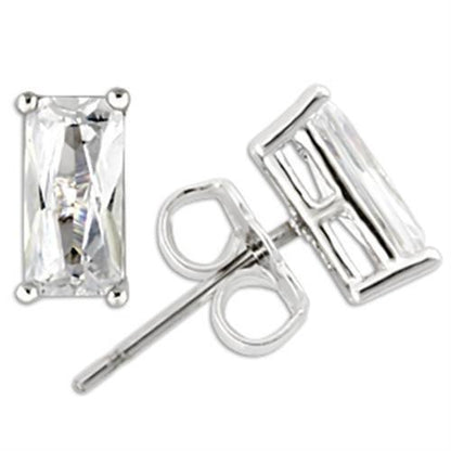 0W162 - Rhodium 925 Sterling Silver Earrings with AAA Grade CZ  in Clear-0