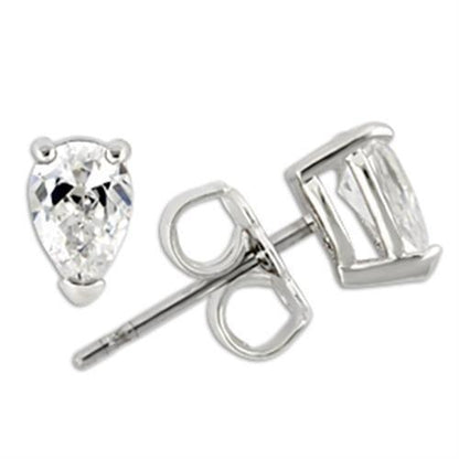 0W163 - Rhodium 925 Sterling Silver Earrings with AAA Grade CZ  in Clear-0