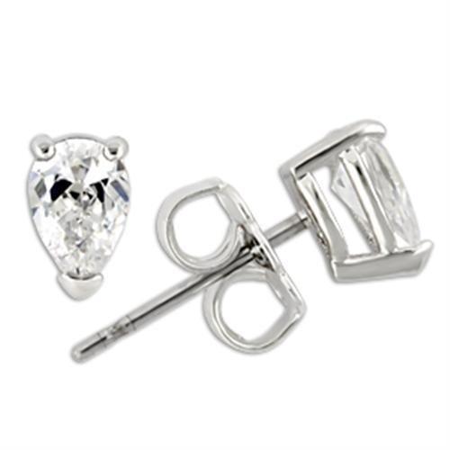 0W163 - Rhodium 925 Sterling Silver Earrings with AAA Grade CZ  in Clear-0