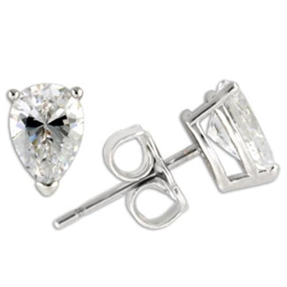 0W164 - Rhodium 925 Sterling Silver Earrings with AAA Grade CZ  in Clear-0