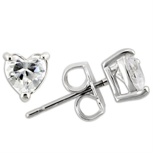 0W165 - Rhodium 925 Sterling Silver Earrings with AAA Grade CZ  in Clear-0