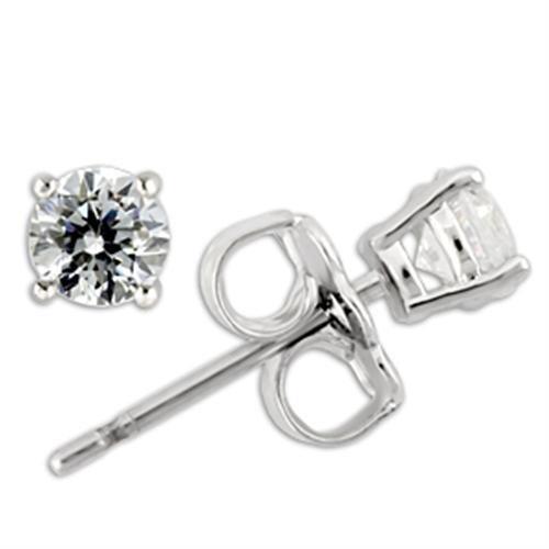 0W170 -  925 Sterling Silver Earrings with AAA Grade CZ in Clear-4mm-0