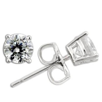 0W171 - Rhodium 925 Sterling Silver Earrings with AAA Grade CZ  in Clear-0