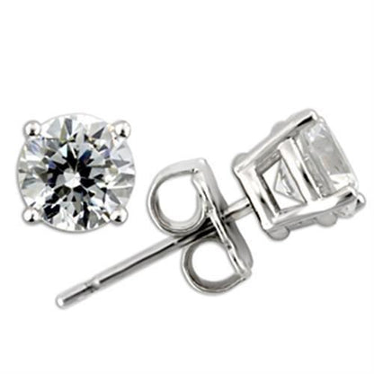 0W172 - Rhodium 925 Sterling Silver Earrings with AAA Grade CZ  in Clear-0