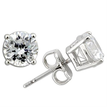 0W173 - Rhodium 925 Sterling Silver Earrings with AAA Grade CZ  in Clear-0
