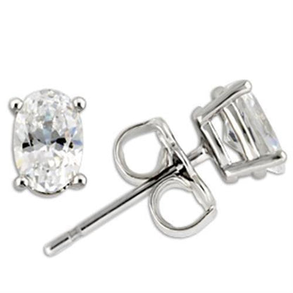 0W174 - Rhodium 925 Sterling Silver Earrings with AAA Grade CZ  in Clear-0