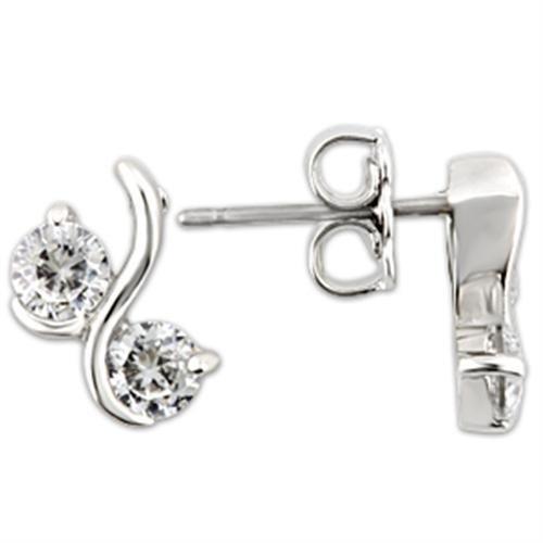 0W176 - Rhodium 925 Sterling Silver Earrings with AAA Grade CZ  in Clear-0
