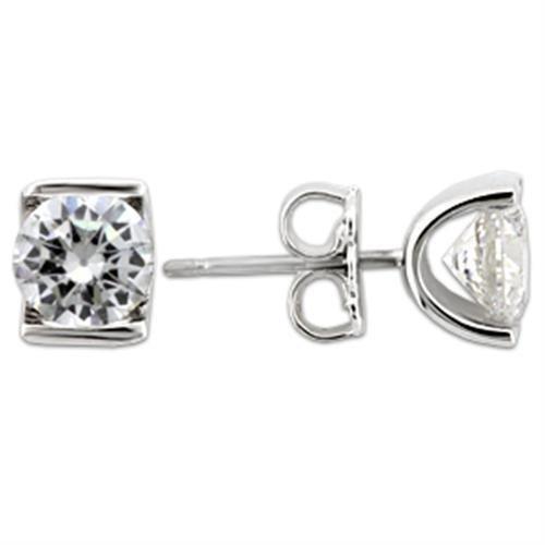 0W178 - Rhodium 925 Sterling Silver Earrings with AAA Grade CZ  in Clear-0