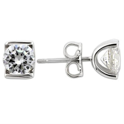 0W178 - Rhodium 925 Sterling Silver Earrings with AAA Grade CZ  in Clear-0
