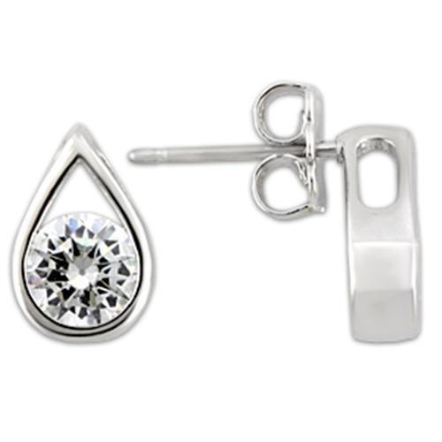 0W180 - Rhodium 925 Sterling Silver Earrings with AAA Grade CZ  in Clear-0