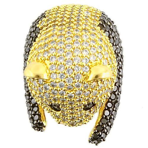 0W182 - Gold+Ruthenium Brass Ring with AAA Grade CZ  in Jet-2