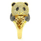0W182 - Gold+Ruthenium Brass Ring with AAA Grade CZ  in Jet-4