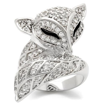 0W185 - Rhodium Brass Ring with AAA Grade CZ  in Clear-0