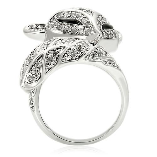 0W185 - Rhodium Brass Ring with AAA Grade CZ  in Clear-4