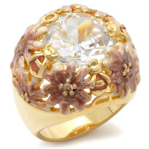 0W203 - Matte Gold & Gold Brass Ring with AAA Grade CZ  in Clear-0