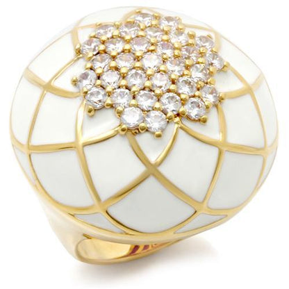 0W206 - Gold Brass Ring with AAA Grade CZ  in Clear-0