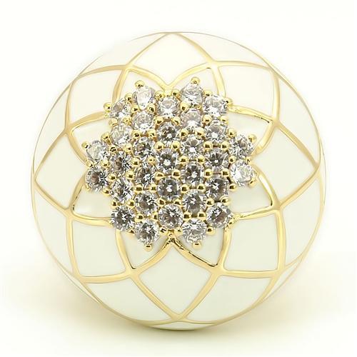 0W206 - Gold Brass Ring with AAA Grade CZ  in Clear-2