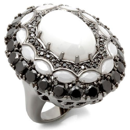 0W213 - Ruthenium Brass Ring with Milky CZ  in White-0