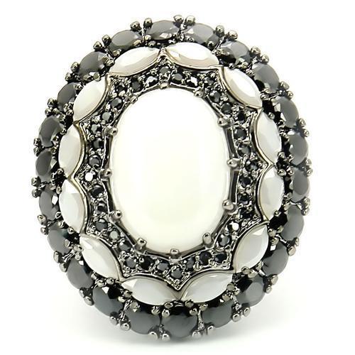 0W213 - Ruthenium Brass Ring with Milky CZ  in White-2