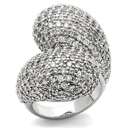 0W216 - Rhodium Brass Ring with AAA Grade CZ  in Clear-0