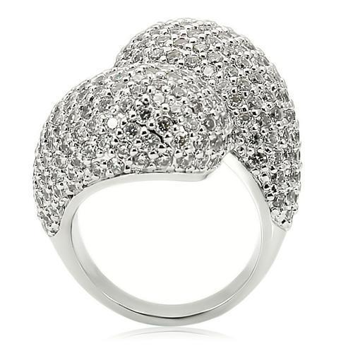 0W216 - Rhodium Brass Ring with AAA Grade CZ  in Clear-3