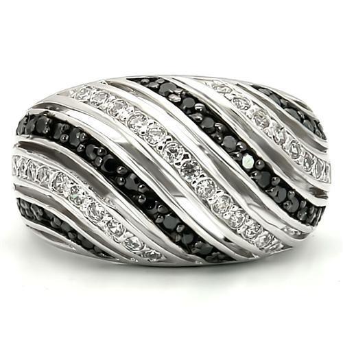 0W224 - Rhodium + Ruthenium Brass Ring with AAA Grade CZ  in Jet-2