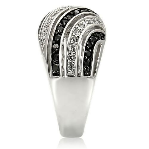 0W224 - Rhodium + Ruthenium Brass Ring with AAA Grade CZ  in Jet-4