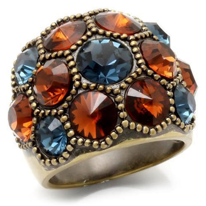 0W234 - Antique Copper Brass Ring with Top Grade Crystal  in Multi Color-0