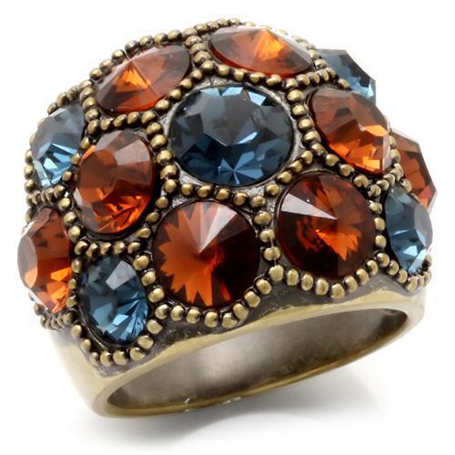0W234 - Antique Copper Brass Ring with Top Grade Crystal  in Multi Color-0