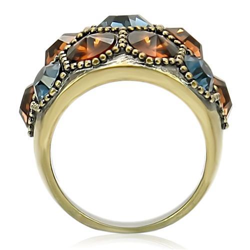 0W234 - Antique Copper Brass Ring with Top Grade Crystal  in Multi Color-3