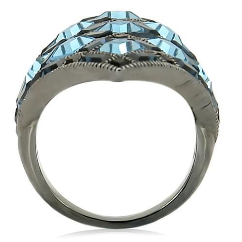 0W235 - Ruthenium Brass Ring with Top Grade Crystal  in Sea Blue-3