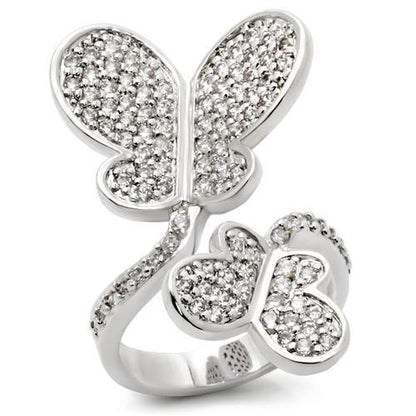 0W237 - Rhodium Brass Ring with AAA Grade CZ  in Clear-0