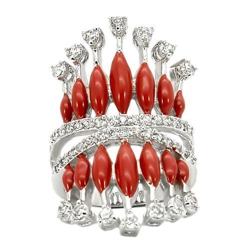 0W241 - Rhodium Brass Ring with AAA Grade CZ  in Clear-2