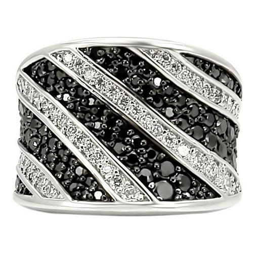0W242 - Rhodium + Ruthenium Brass Ring with AAA Grade CZ  in Jet-2