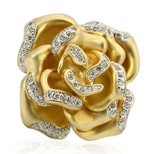 0W250 - Matte Gold & Rhodium Brass Ring with AAA Grade CZ  in Clear-2