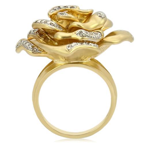 0W250 - Matte Gold & Rhodium Brass Ring with AAA Grade CZ  in Clear-3