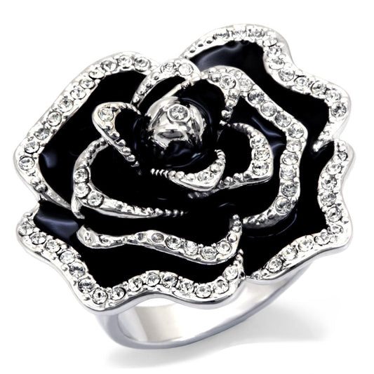 0W252 - Rhodium Brass Ring with Top Grade Crystal  in Clear-0