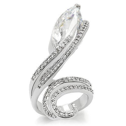0W253 - Rhodium Brass Ring with AAA Grade CZ  in Clear-0