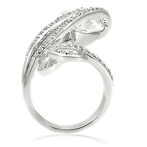 0W253 - Rhodium Brass Ring with AAA Grade CZ  in Clear-2