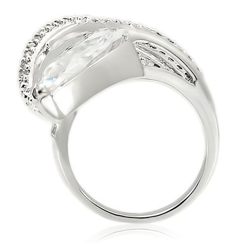 0W253 - Rhodium Brass Ring with AAA Grade CZ  in Clear-3