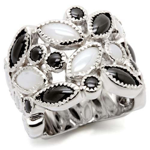 0W272 - Rhodium Brass Ring with Milky CZ  in Multi Color-0