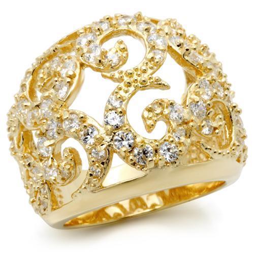 0W274 - Gold Brass Ring with AAA Grade CZ  in Clear-0