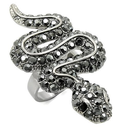 0W282 - Ruthenium Brass Ring with Top Grade Crystal  in Jet-0